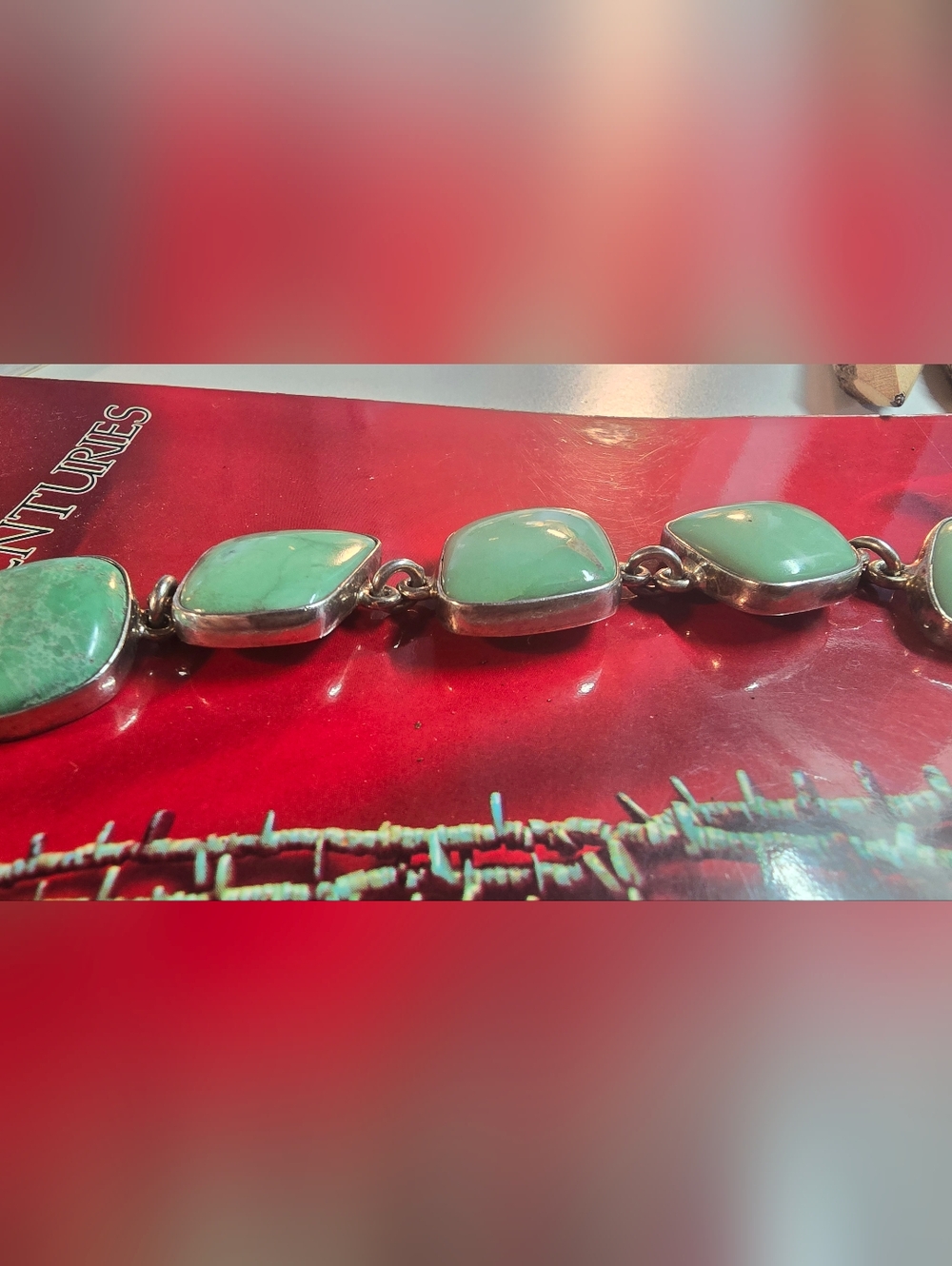 Vintage Soutwest-inspired Sterling Silver And Variscite Cabochan Toggle Bracelet - Picture 9 of 10